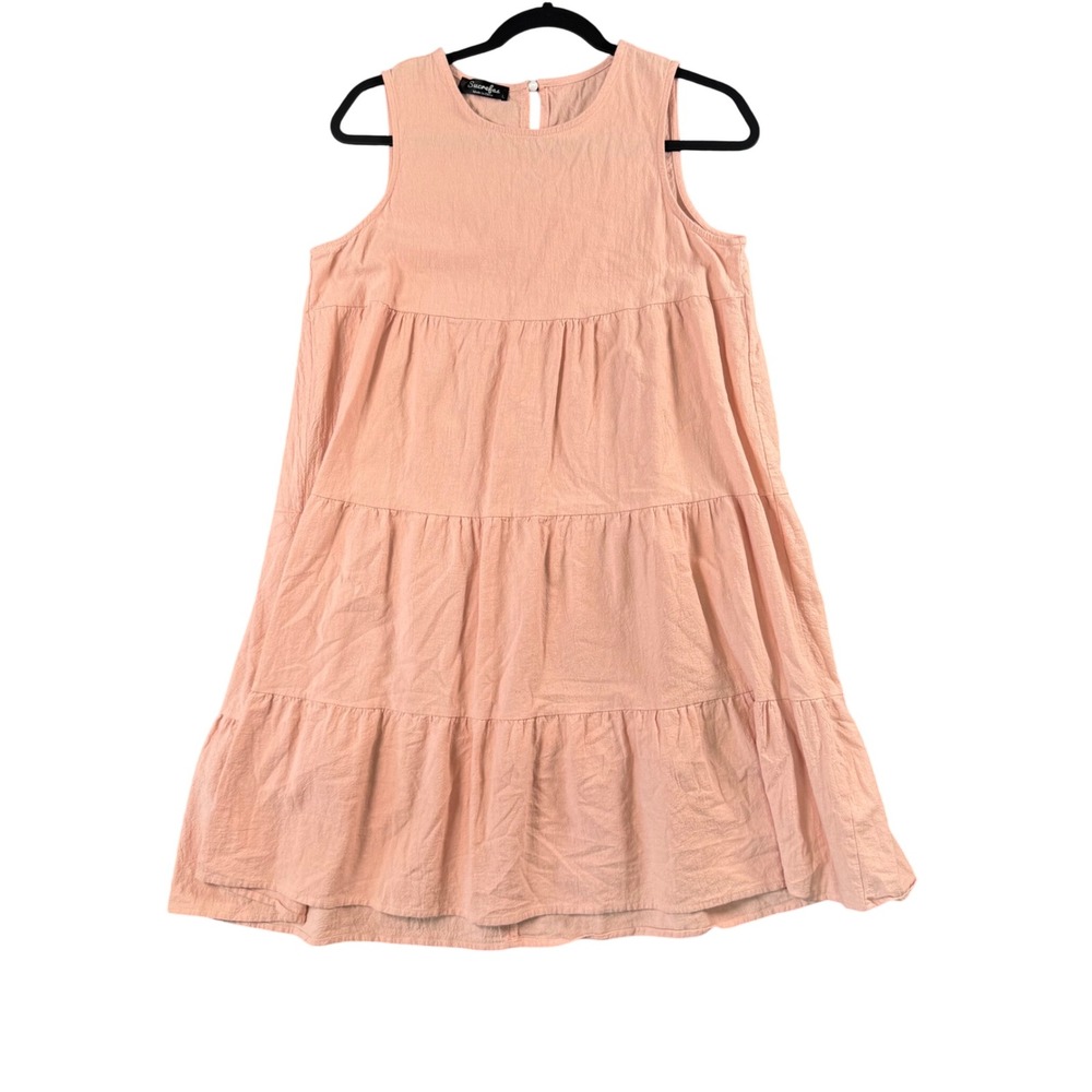 Sucrefas Peach Tiered‎ Ruffle Dress Womens L Sleeveless Cottagecore Casual